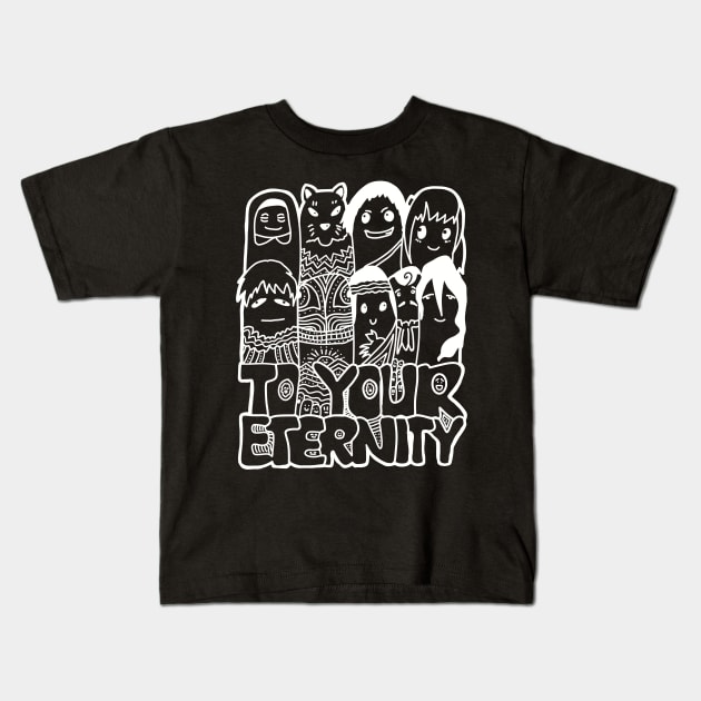 All The Characters In To Your Eternity Or Fumetsu No Anata E Anime Are Drawn With Cool And Cute White Doodles (Transparent) Kids T-Shirt by Animangapoi